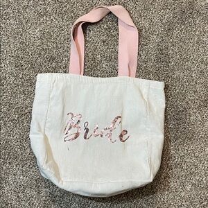 🩷Large White Bride Tote Bag with Pink Handles